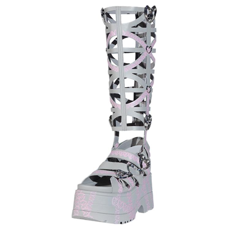 UGG Yueqi Qi X Leather Fashion Thick Sole Open Toe Shiny Gold Wedge Roman Sandals Women sandals Gray 1174810-GREY