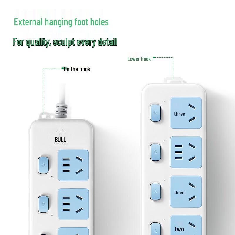 BULL GN-316 Power Strip with 5 Individually Switched Outlets CN Plug (adapter Included)