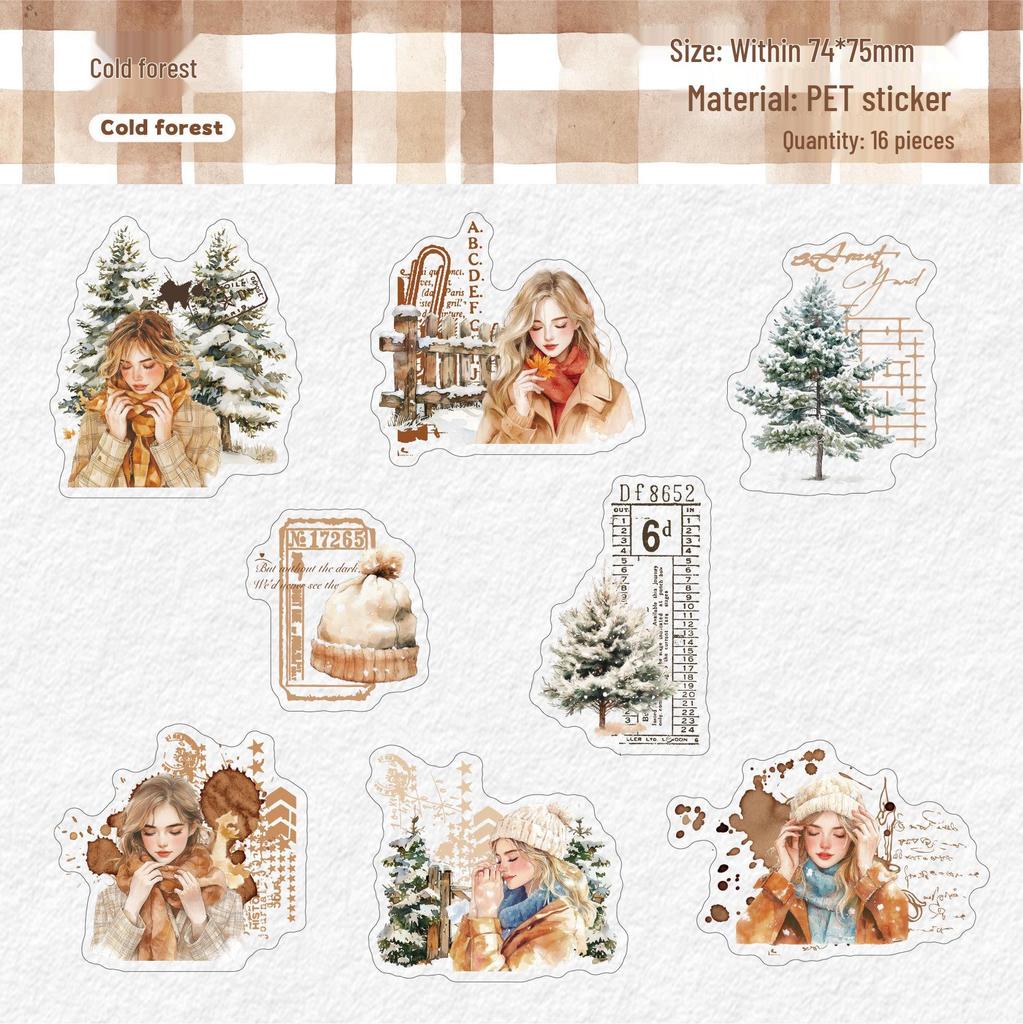 Curated Retro Winter Story Decorative Stickers – 16 Sheets for DIY Journals