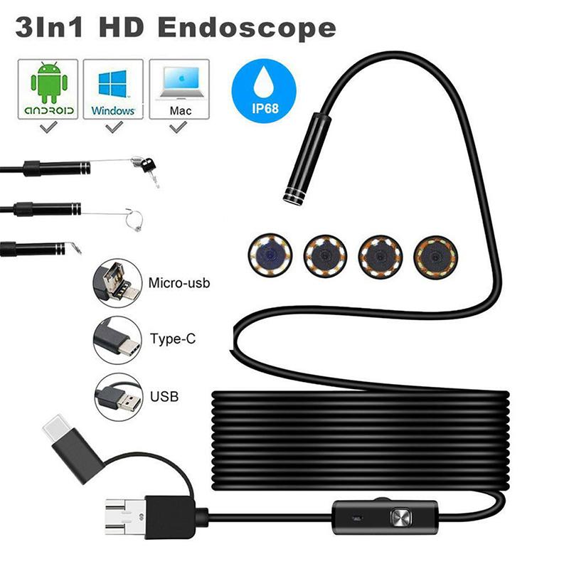 3 In 1 Usb Type-C Endoscope Inspection Borescope 5.5/7/8Mm Lens Hd Camera Ip68