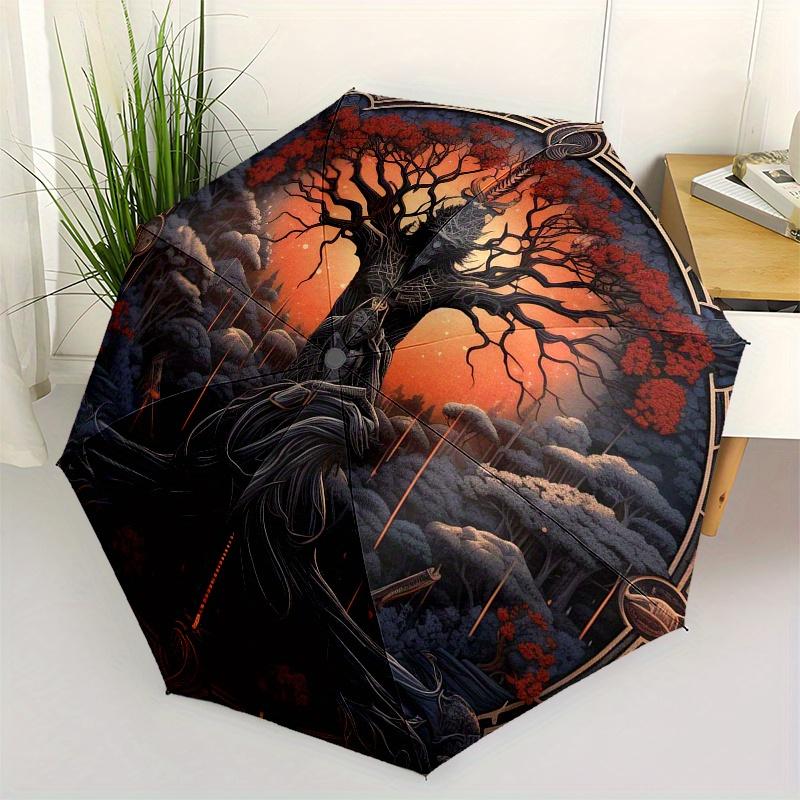 Enchanted Forest Fantasy: Mystical Tree of Life Wall ArtUmbrella, Portable 3-Fold Compact Umbrella for Men & Women Gift