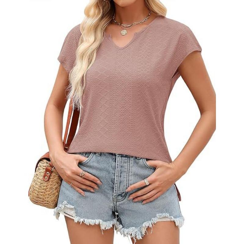 YYFS Dámská móda Ležérní Léto Jaro Jednobarevný potisk Halenky a košile s krátkým rukávem a výstřihem do V