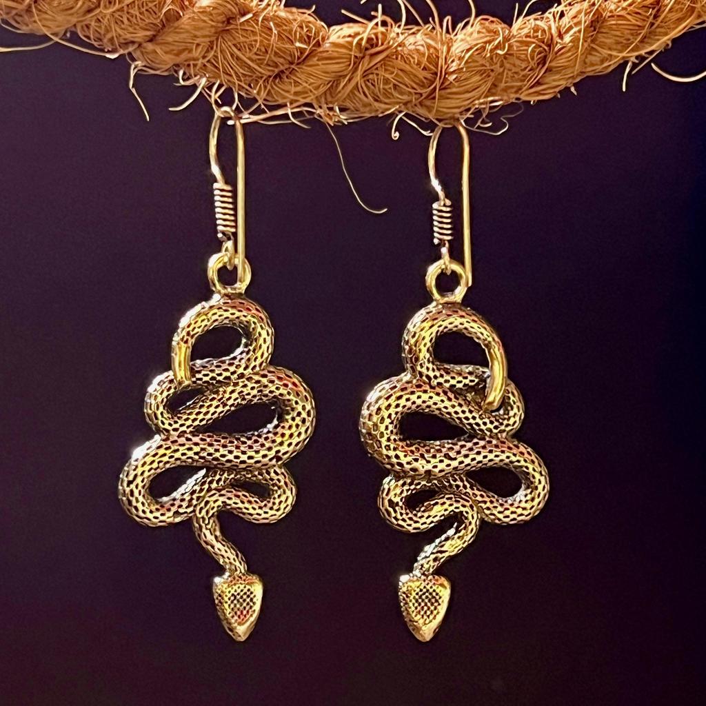 Snake earrings, cobra earring, python earring, snake hoops, gift, long earrings, snake brass earring, snake jewelry