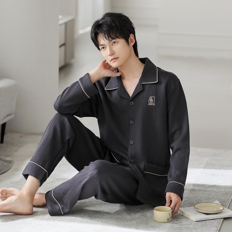 Pajamas Men'S Spring And Autumn Thickened Cotton Long Sleeve Homewear Autumn And Winter Thin Winter Cotton Padded Air Cotton Interlayer