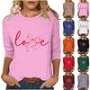 Women's Fashion Casual Three,quarter Sleeve Valentine's Day Printed Round Neck Top
