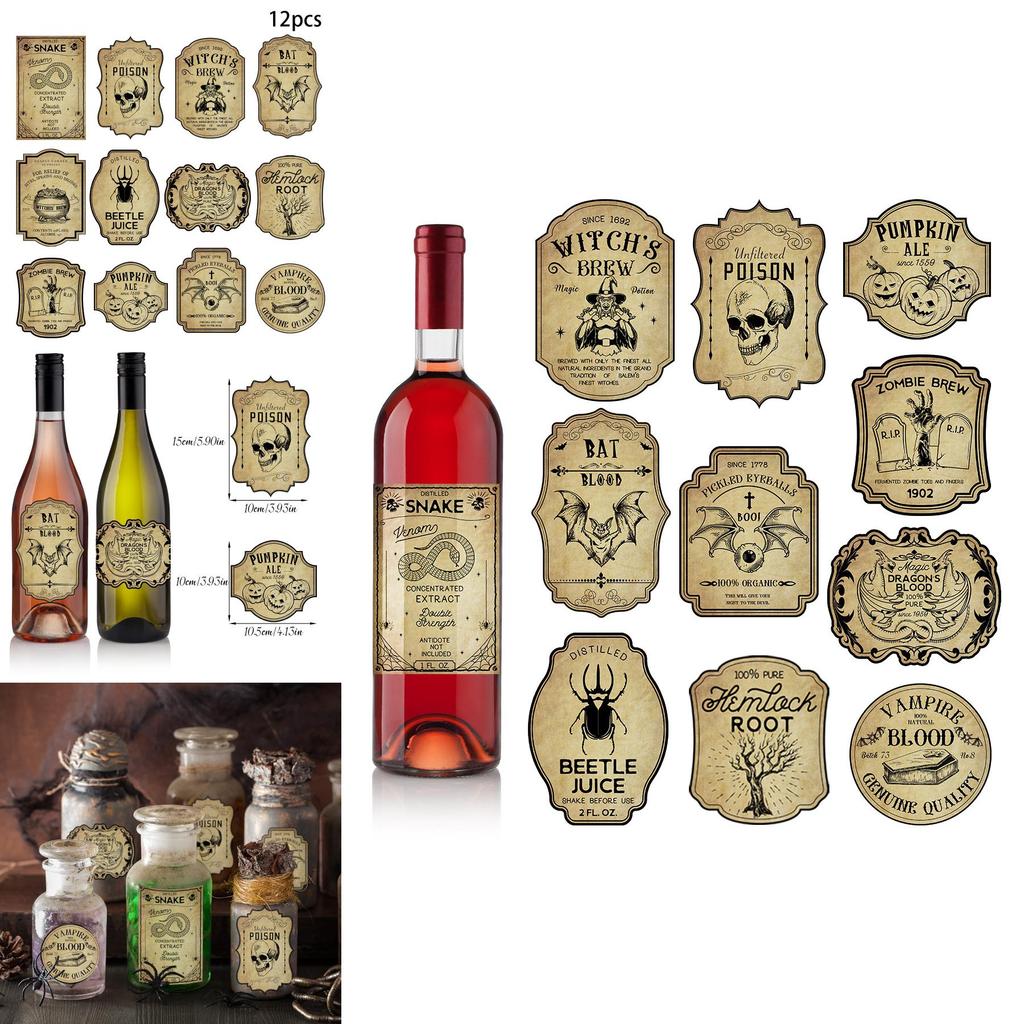 Halloween Vintage Wine Bottle Labels With Removable Stickers For Party Decor And Event Setup