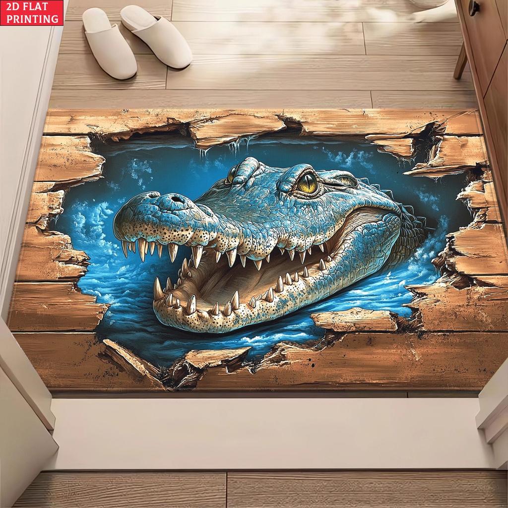3D Crocodile Rug Flannel Soft Kids Carpet Broken Floor Print Bedroom Kitchen Floor Mat Anti Slip