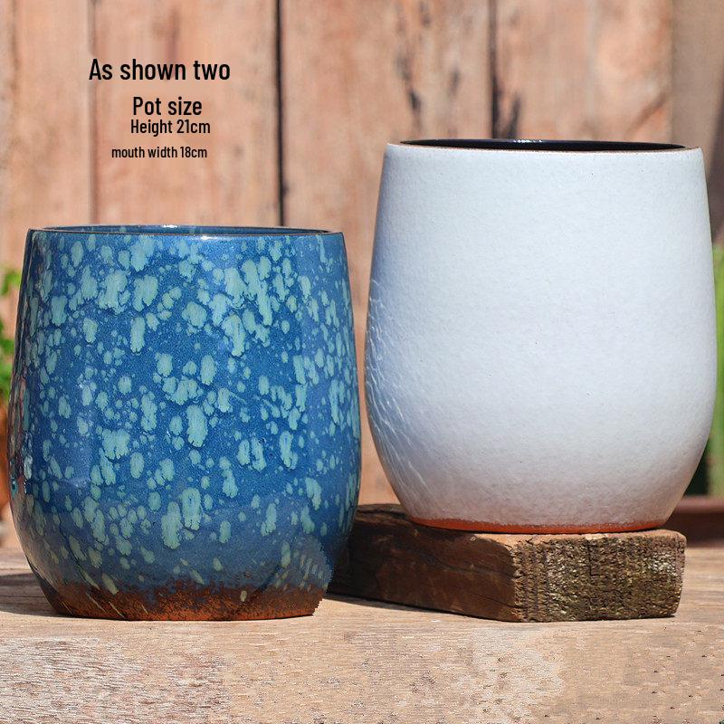 Handgefertigter weißer Grobkeramik-Blumentopf im europäischen Stil für Grünpflanzen, Rosen, Hortensien und Sukkulenten