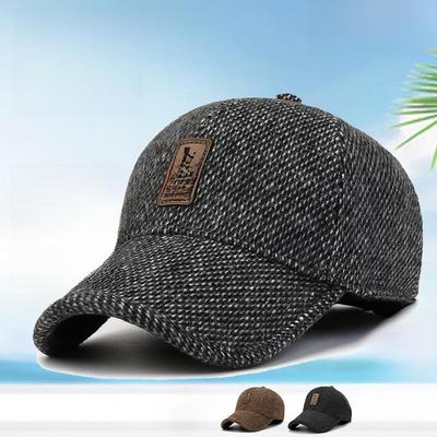 Men's Autumn/Winter Baseball Cap with Ear Protection - Warm, Windproof Woolen Hat for Middle-Aged and Elderly.