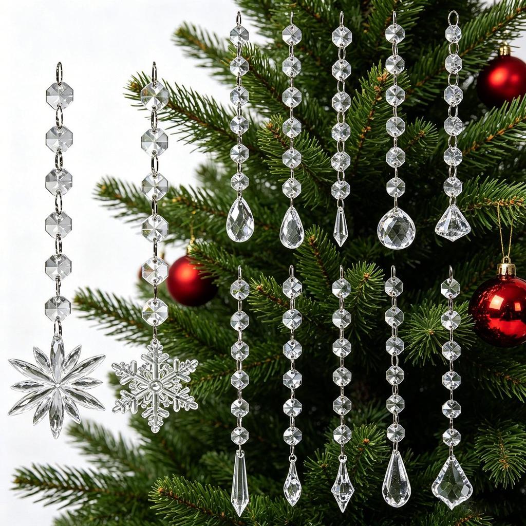 Acrylic Snowflake & Water Drop Beaded Ornaments - Christmas Tree Decoration in 12 Colors