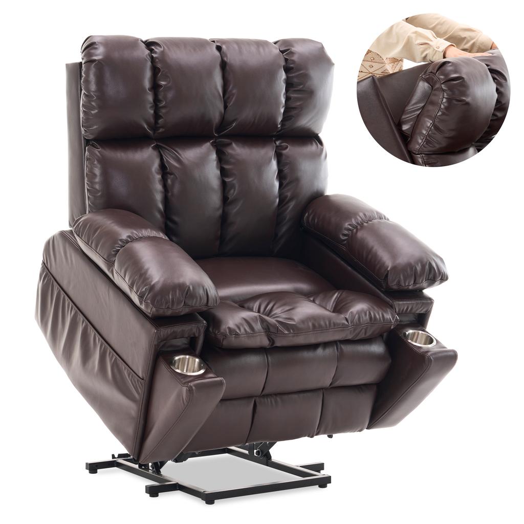 Two-Motor Electrically Adjustable TV Armchair, Relax Chair with Stand-Up Assist, Reclining Function, Multifunctional Single Sofa (Large Brown)