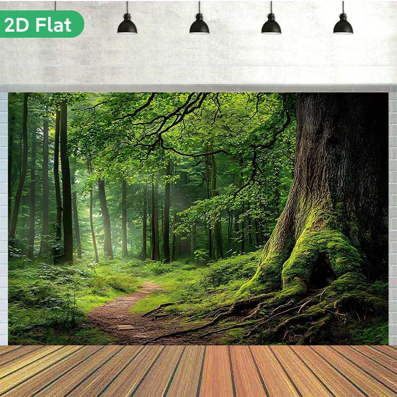 1 Piece of 2D Flat Banner Background Fabric, Green Forest Path, Birthday Banner, Decorative Flag