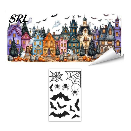 Spooky Party Glass Decor Halloween Window Clings, Pumpkins Skeletons Ghosts And Bats Print Decorative Creative Gift for Decals, Electrostatic