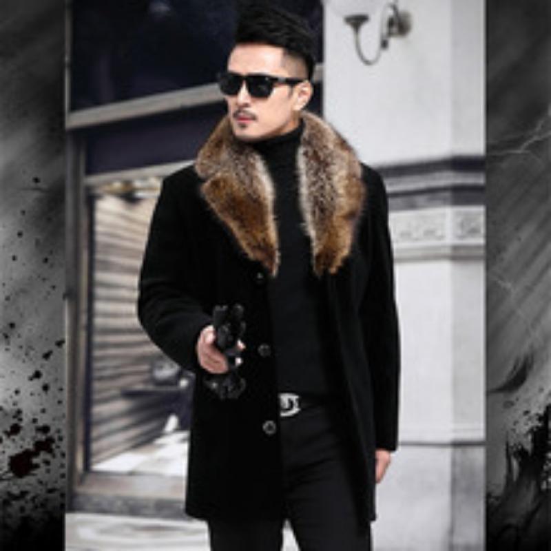 Autumn and Winter Woolen Men's Coat Medium and Long Double-breasted Dragon and Phoenix Jacket