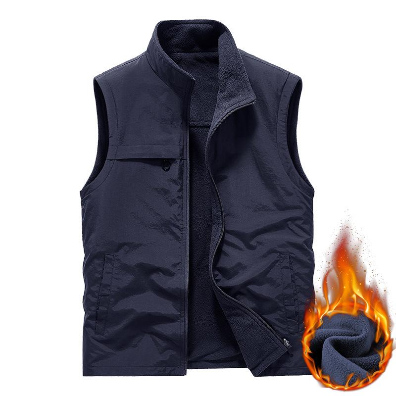 Autumn and Winter Middle-aged and Elderly Men's Vest Velvet Dad Sleeveless Stand-up Collar Multi-pocket Quick-drying Vest Large Size Vest