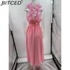 BITCED Women's Summer Sexy Sleeveless Solid-Color Tie-Waist Pleated Skirt Dress