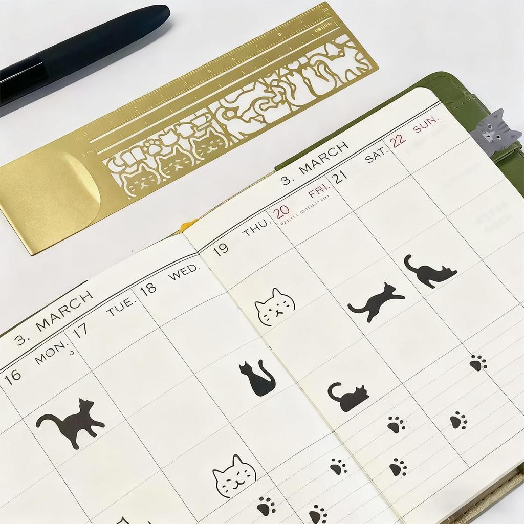 Stencil Ruler Cute Cartoon Metal Portable Offices Supplies Cats Claw Ruler for Christmas Birthdays Holidays Daily Indoor Outdoor