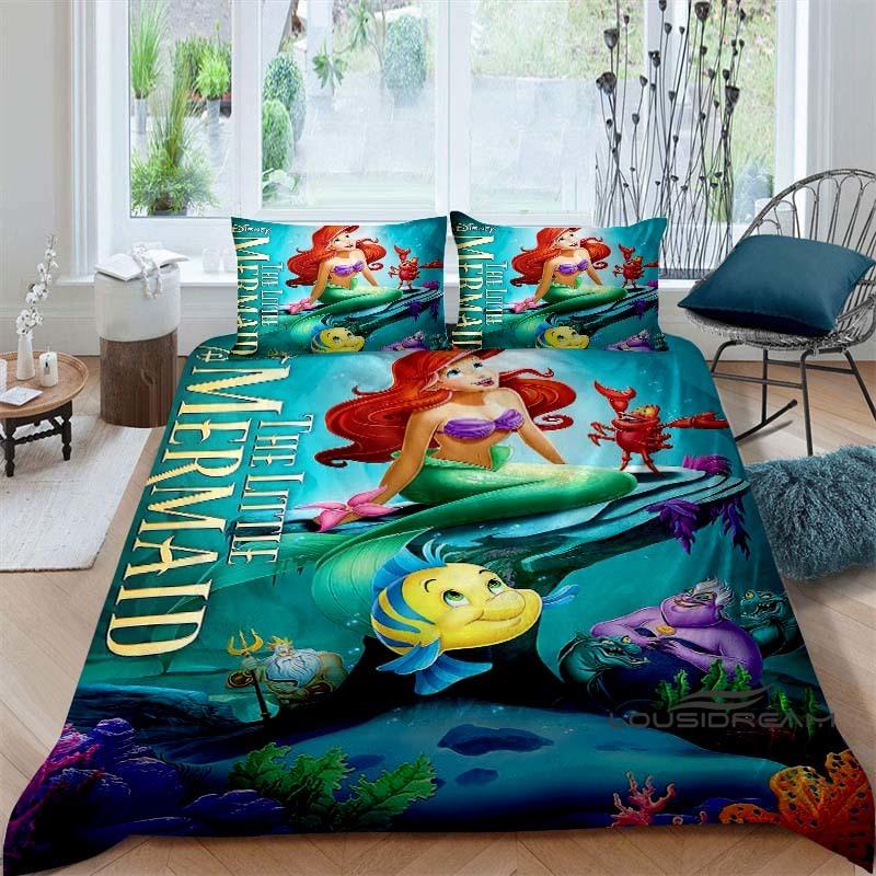 Cartoon The Little Mermaid Duvet and Pillowcase Bedding Set, for Boys and Girls' Bedroom Decor, Children's Gifts.