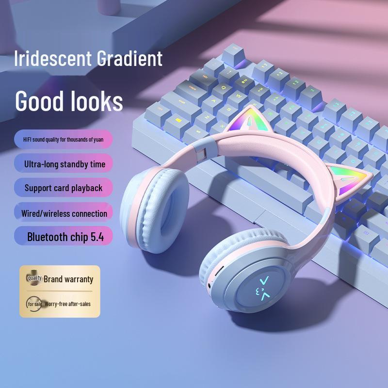 

E-sports HiFi Bass Cat Ear LED Wireless Bluetooth Gaming Headphones