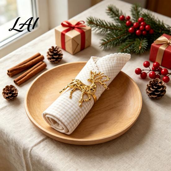 Decorative Napkin Fasteners Christmas Deer Ring Faceted Metal Elk Holder Reusable Unique Animal Shape Rings Ring for Xmas Holiday Wedding Receptions