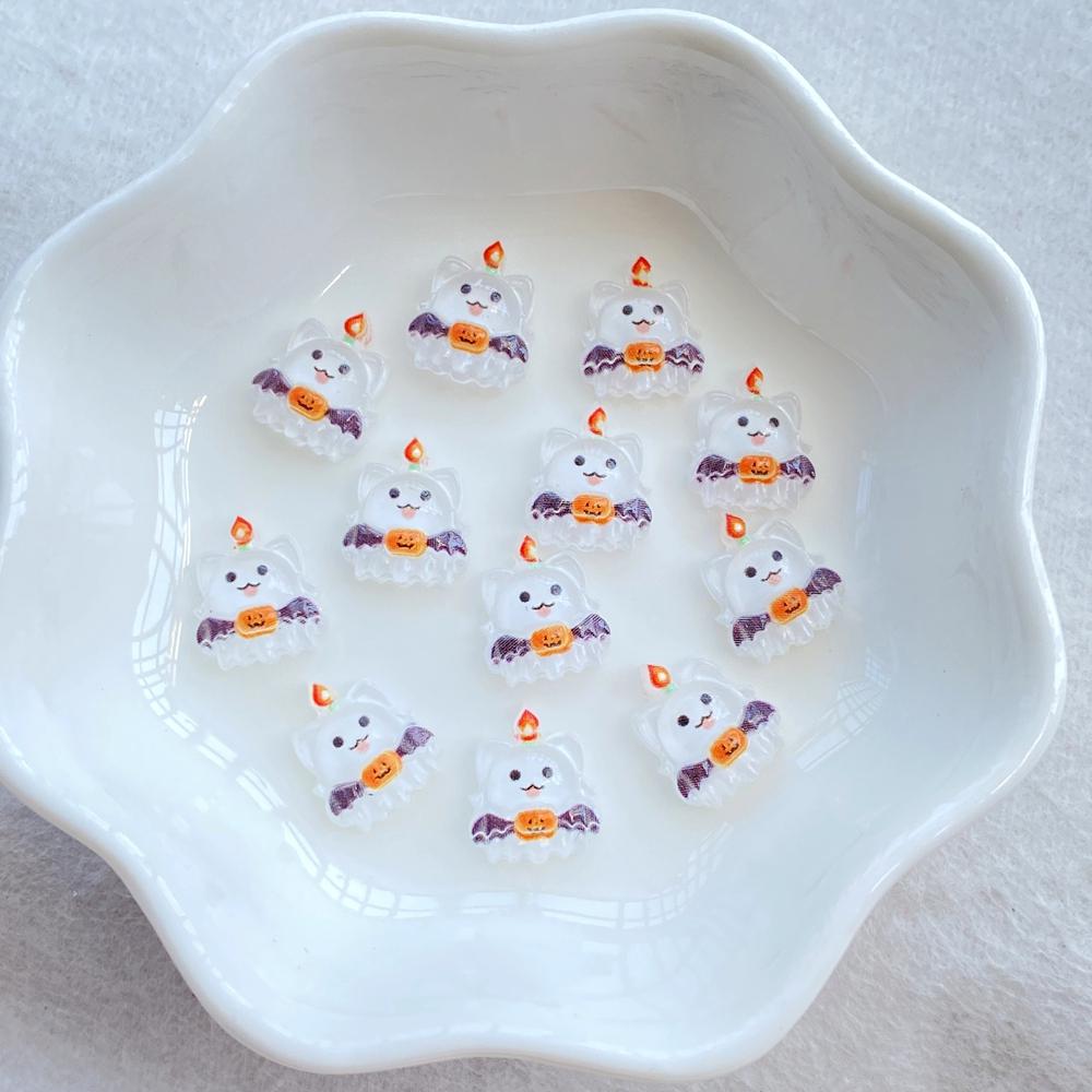 50Pcs Mini Cartoon Halloween Black Cat, Bat, Ghost, Skull Nail Art Resin Charms DIY Craft For Nail 3D Decorations Jewelry