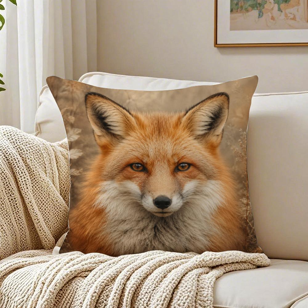 Fox Face Forest Animal Pillow Case Breathable Organic Short Plush Cushion Covers Machine Washable WrinkleResistant Soft Durable