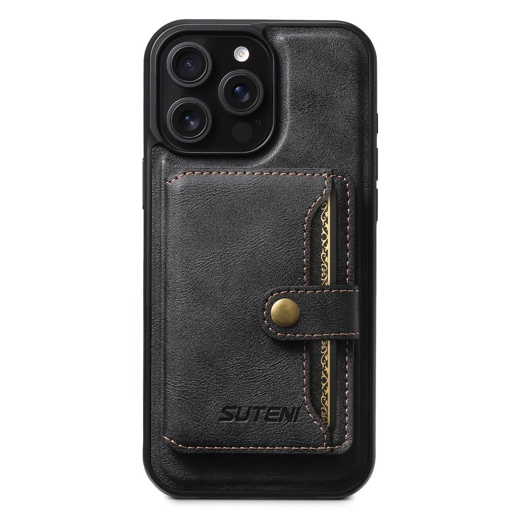 SUTENI M4 For iPhone 13 Pro Magnetic Case with Card Holder Cowhide Texture Leather Back Cover
