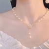 Women's Fashionable Pearl Pendant Necklace, Chinese Style Camellia Pendant with Pearl Tassels, Elegant Collarbone Chain, New Fashion Accessory,