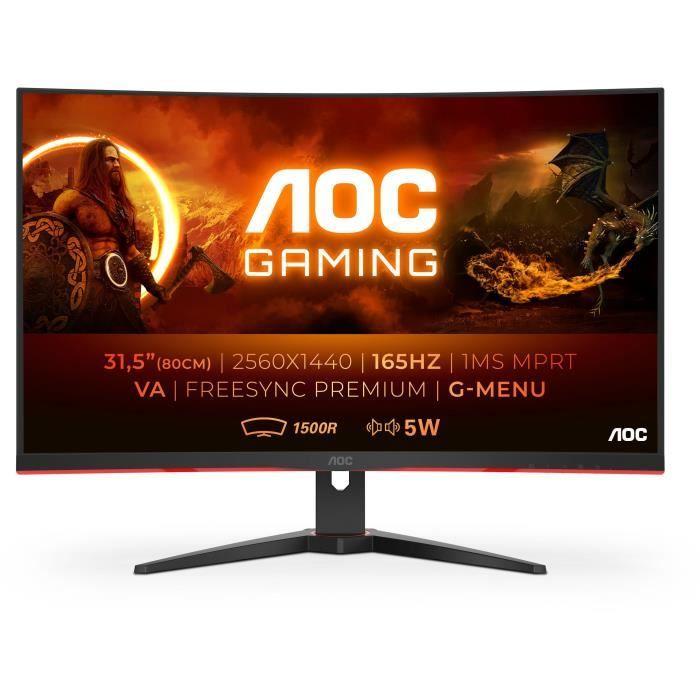 Ecran PC Gamer - AOC - CQ32G2SE/BK - 31,5" VA Incurvé QHD 1ms 165Hz HDMI DisplayPort HP Pivot Freesync Premium