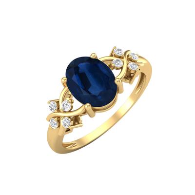 8X6MM Ovaler Blauer Saphir Edelstein 925 Sterlingsilber Vergoldet Solitär Weinreben-inspiriert Damen Ehering