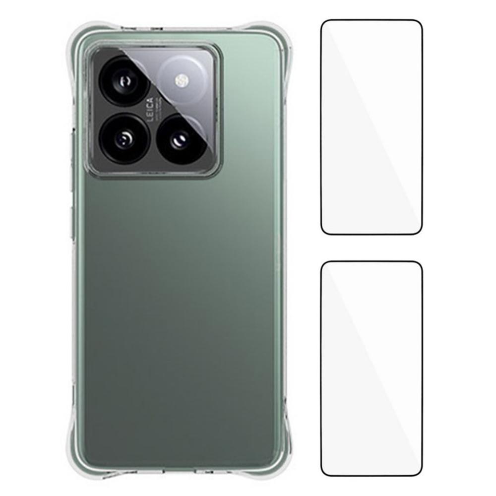 WANLONFENG WL2 Series for Xiaomi 14T Pro Case 2.0mm TPU Precise Cutouts Phone Cover with 2Pcs Tempered Glass Films