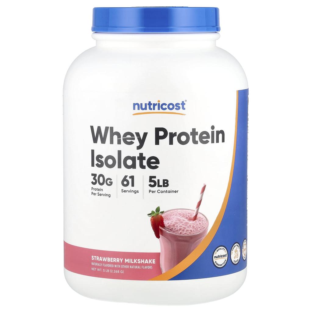 Nutricost Whey Protein Isolate, Strawberry Milkshake, 2,268 G (5 Lb)
