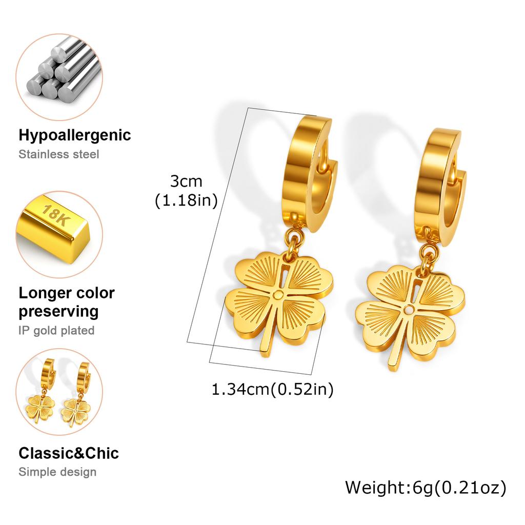 Fashion Four-leaf Clover Earrings for Women,Gold Color Stainless Steel Earring,Waterproof Jewelry Mother's Day Gift