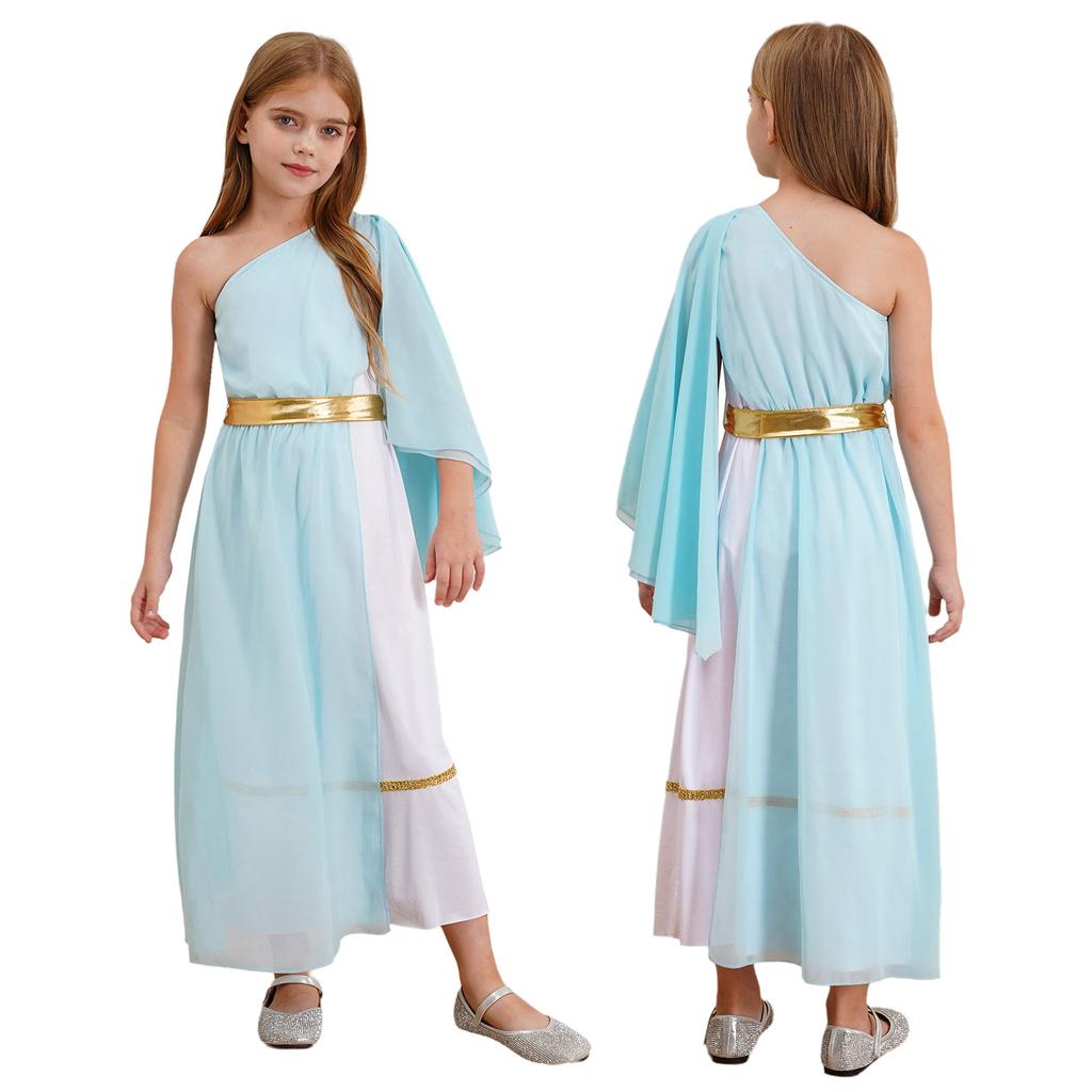 Girls Halloween Carnival Ancient Greek Roman Athena Goddesses Princess Queen Costume Greece Beauty Toga Worship Choir Dress Robe