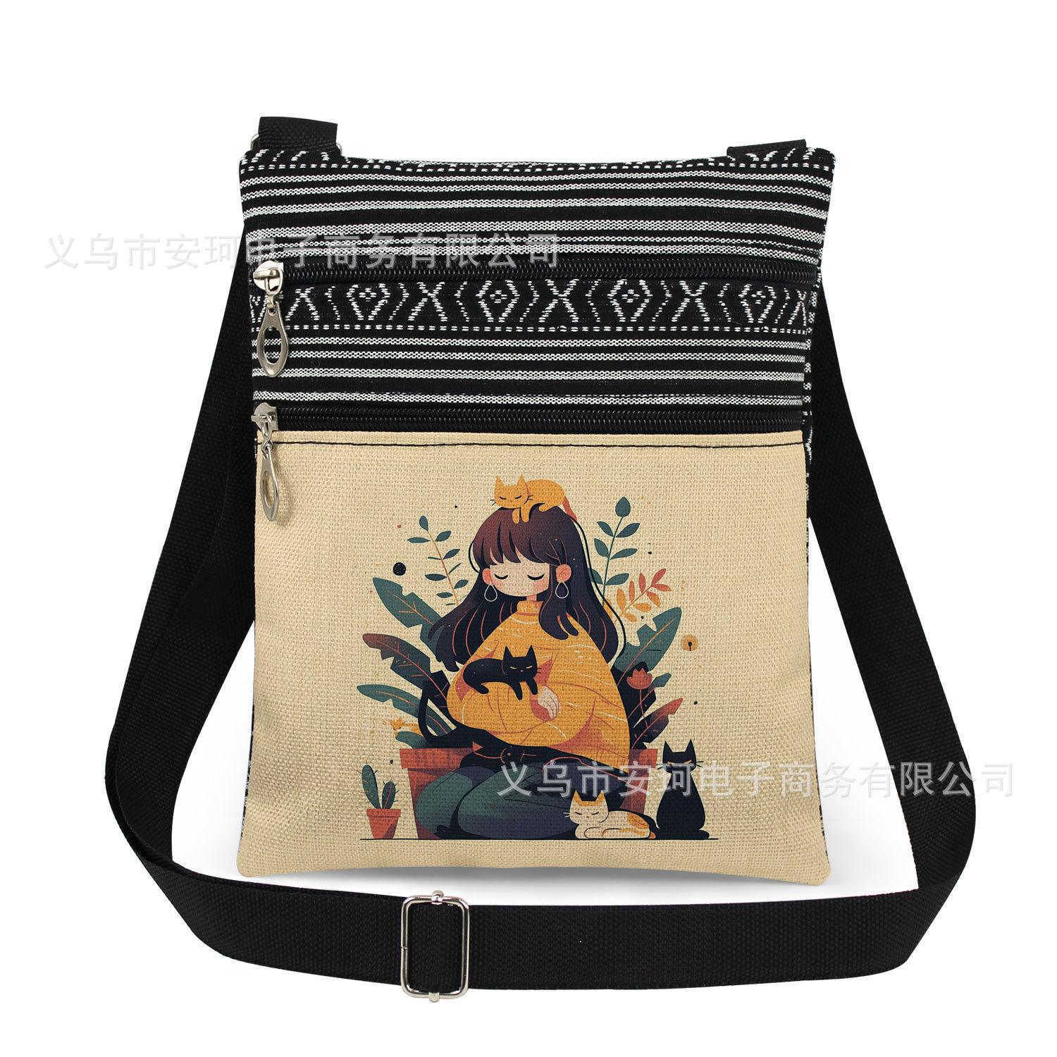 

1 шт. Сумка-тоут с принтом кошек Женские сумки через плечо Почтальонская сумка 6952 CLE