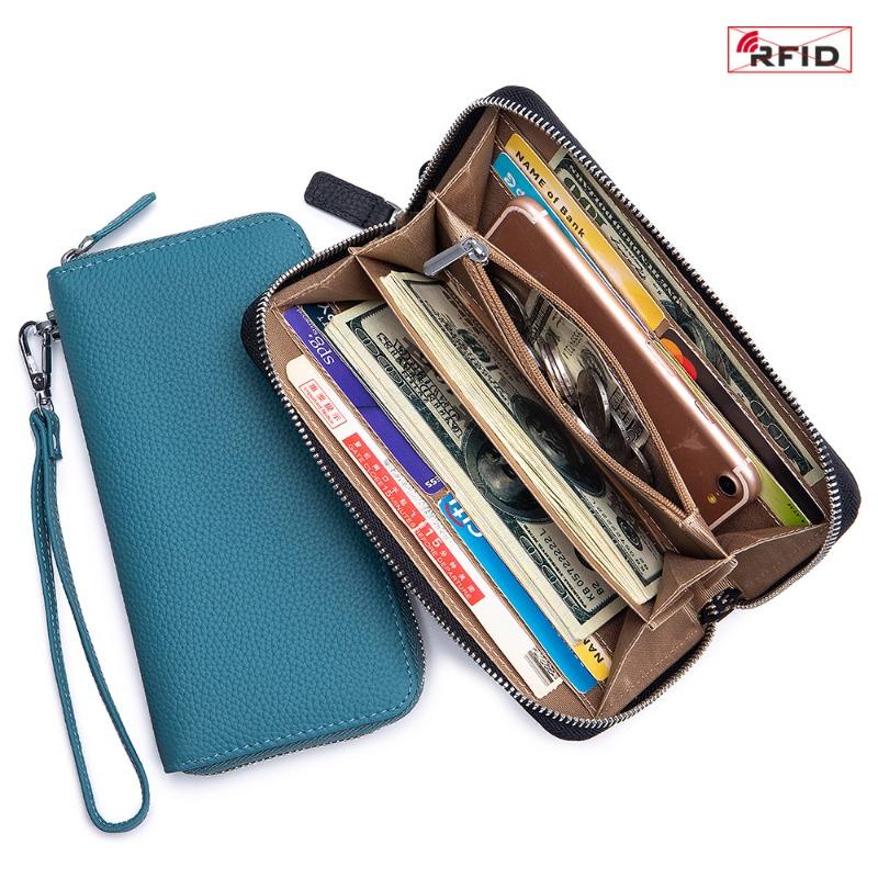New women's wallet, long leather RFID clutch bag, soft leather simple wallet, high-end mobile phone bag, large capacity