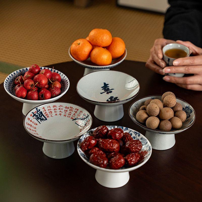 Chinese Blue and White Porcelain Fruit Plate Household Nut Biscuit Storage Plate Living Room Tabletop Sundries Storage Plate New