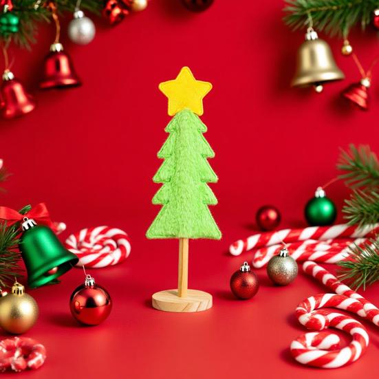 Yousheng Small Tabletop Christmas Tree Ornament with Wooden Base Mini Artificial Christmas Tree Holiday Home Decoration