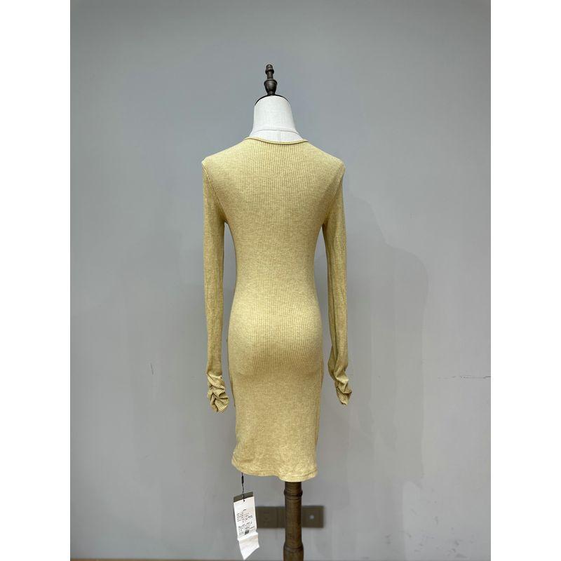 2024 Winter New Arrival Show Figure Adult Lady Like Woman Sense Cross Ruched Design V-neck Knitting Hip Bag Dress