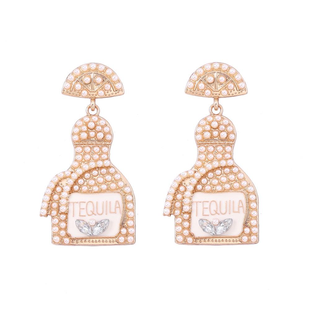 Fashion Wine Bottle Earrings 11 Color Optional Letter Perfume Bottle Alloy Full Diamond Ladies Ear Jewelry