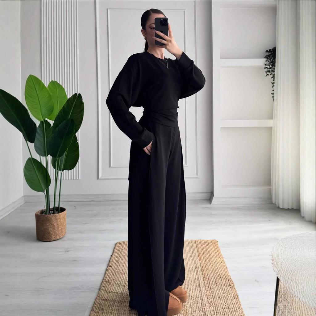2025 Summer Women’s Fashion Set: Round Neck Top & High Waist Casual Pants