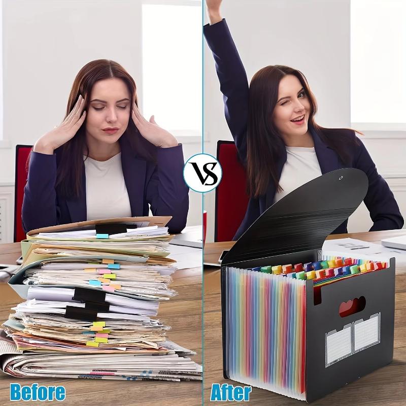 25/13 Bolsillos Plástico Sellado por Tres Lados Cuerda para Colgar Plegable Bolsa Organizadora A4 Carpeta Multicapa Bolsa de Almacenamiento de Archivos de Oficina