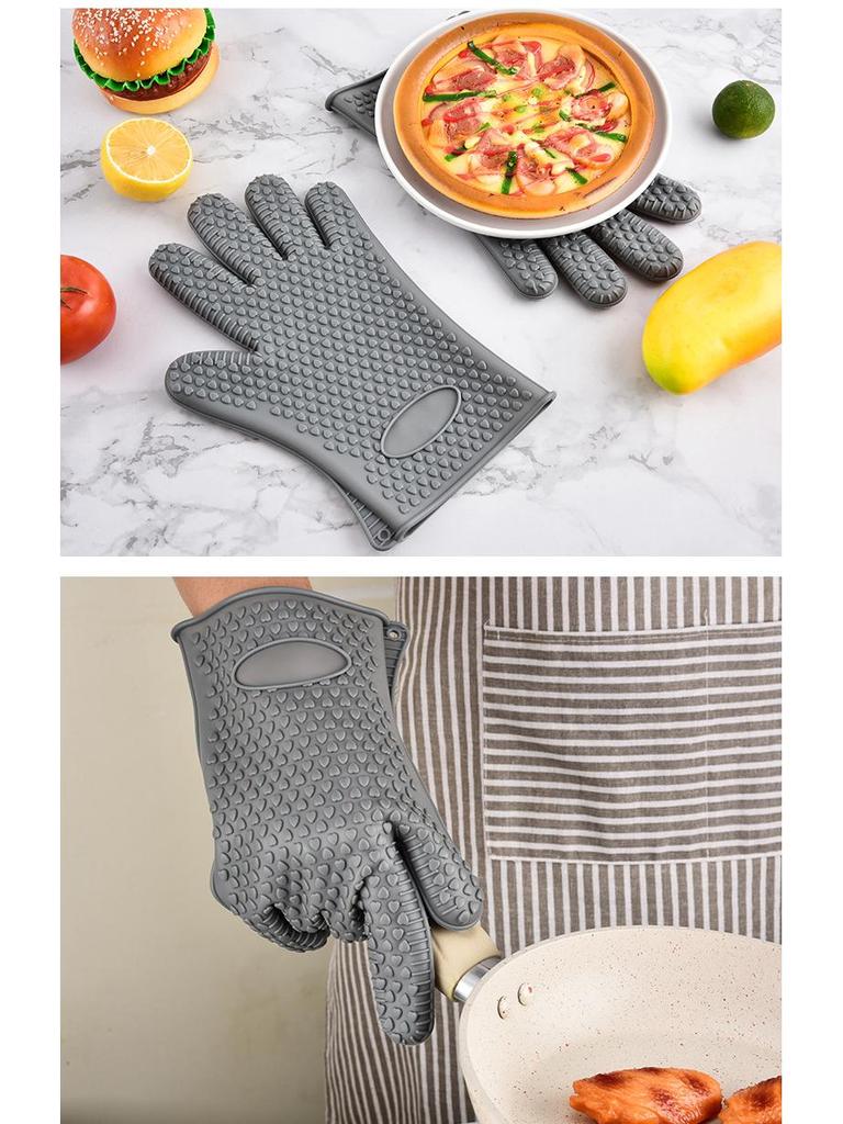 Silicone Non-Slip Heat Resistant Oven Gloves - Anti-Scalding, Ideal for Baking and Microwaves.