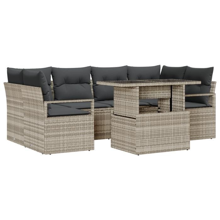 Set de Canapé de Jardin vidaXL 7 Pièces avec Coussins en Rattan Clair, Canapé de Jardin 2 Places vidaXL avec Rangement 3357495