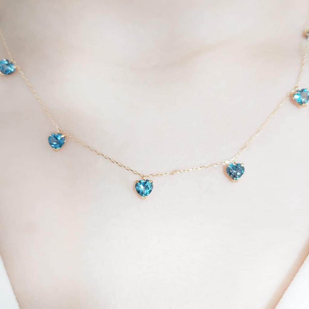 Atelier Rametto London Blue Topaz 7 Stone Natural Stone Necklace Heart Box Cute Ribbon Red London Blue Blue Rose Quartz Amethyst, Peridot, Citrine,