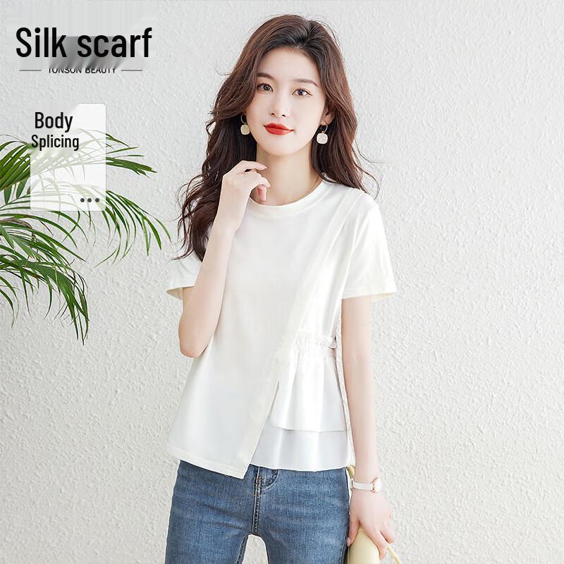 Women s Casual Patchwork Short Sleeve T-shirt L
