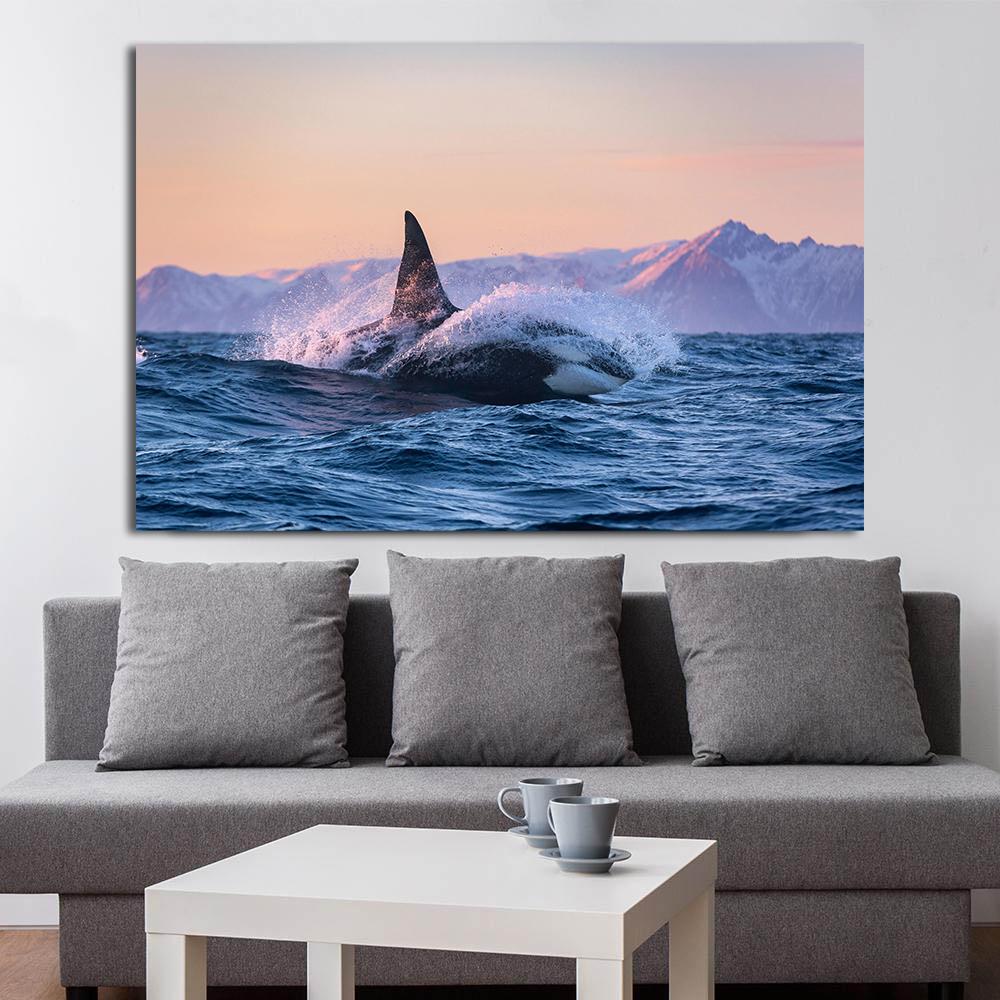 Natural Blue Whale Fish Tail Canvas Painting Wall Art Seascape Animal Killer Whale Posters and Prints for Living Room Home Decor