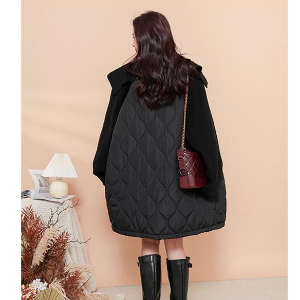 DIMANAF 2024 Winter New Women Sweaters Coat Wadded Coat Knitting Jacket Patchwork Long Fake Two-Piece Loose Sweater