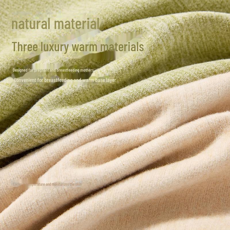 Maternity Thermal Underwear Set: Warm, Cozy Top & Bottoms for Postpartum Nursing - Velvet, Cashmere, Silk Blend for Winter