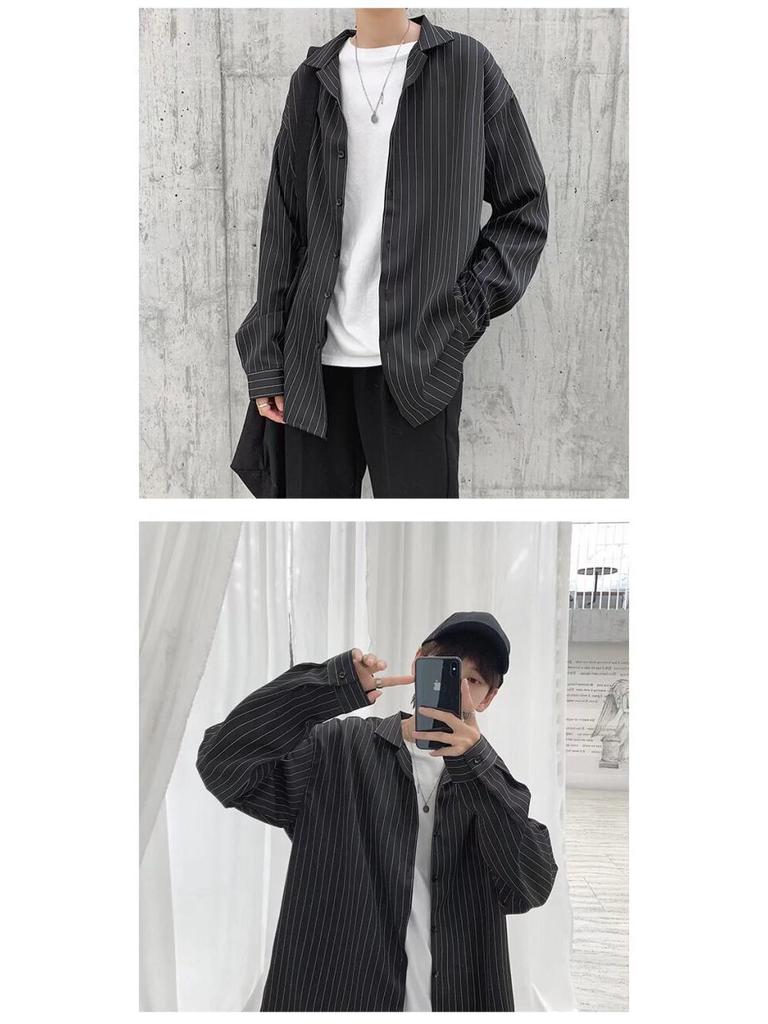 Men's 2024 Summer Striped Long-Sleeve Trendy Loose Casual Shirt-Jacket